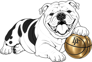 The Deegan house mark — bulldog with the gold DF ball